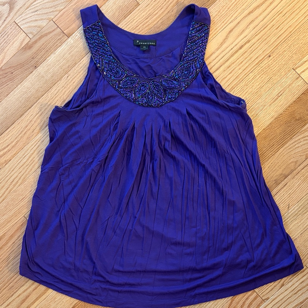 Forever 21 Beaded Scoop Neck Sleeveless Tank in Royal Purple
